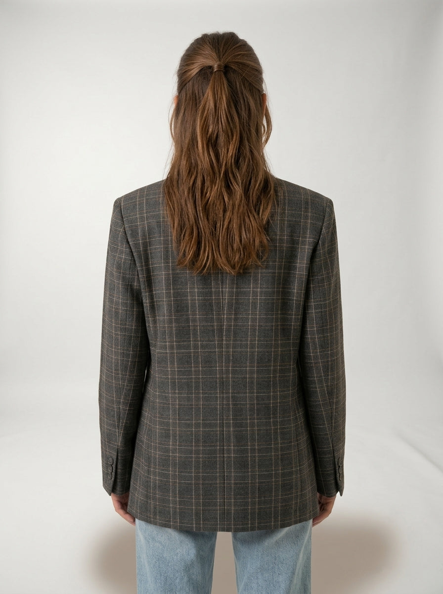 Blazer a Quadri Grigio