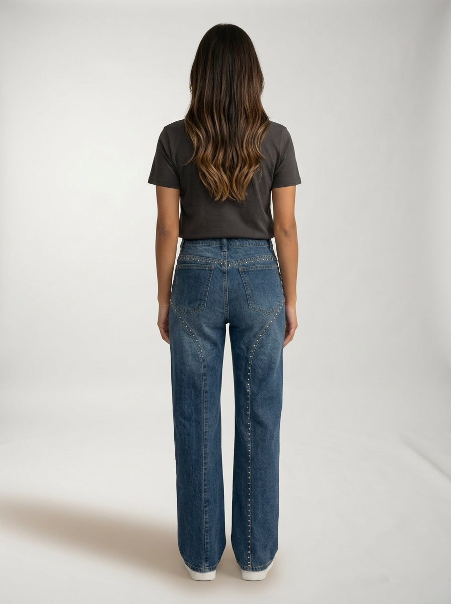 Jeans Dritti con Dettaglio Strass