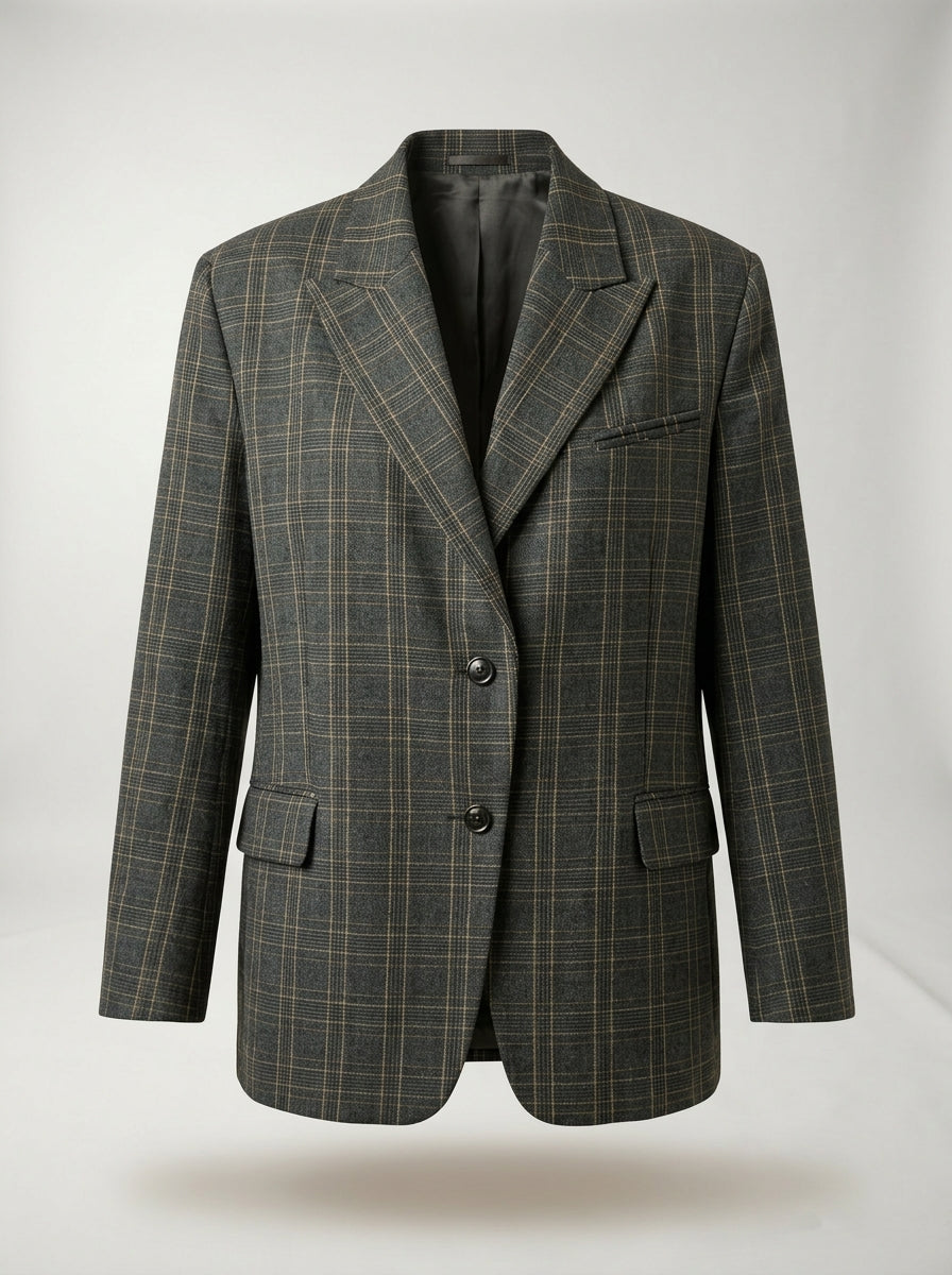 Blazer a Quadri Grigio