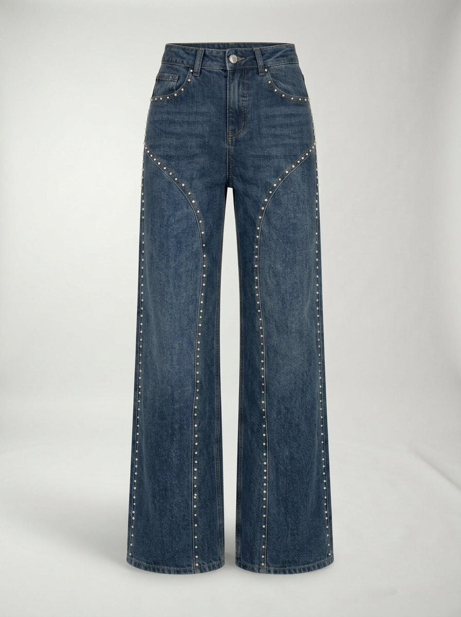 Jeans Dritti con Dettaglio Strass