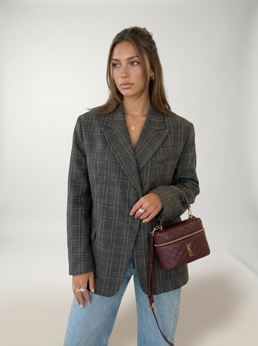 Blazer a Quadri Grigio
