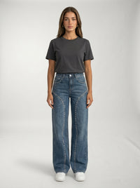 Jeans Dritti con Dettaglio Strass